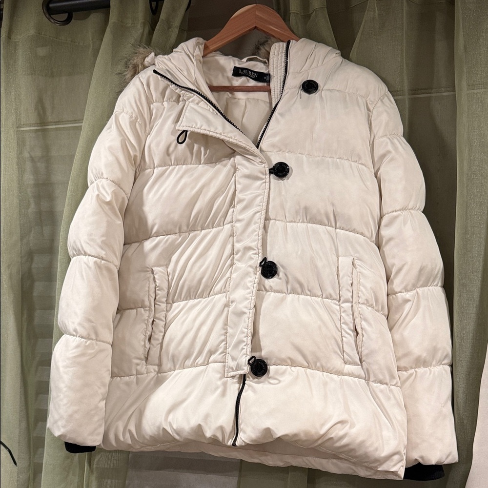 Lauren Ralph Lauren Cream Puffer Coat with Hood